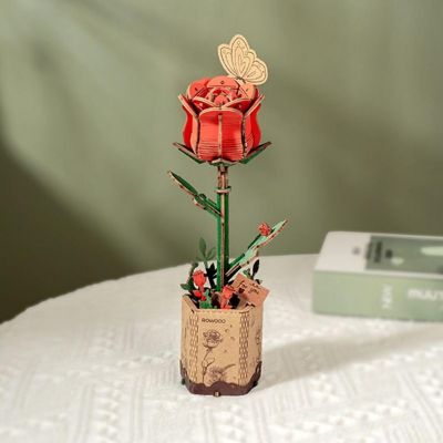 DIY 3D Wood Puzzle Red Rose 106pcs Image 2