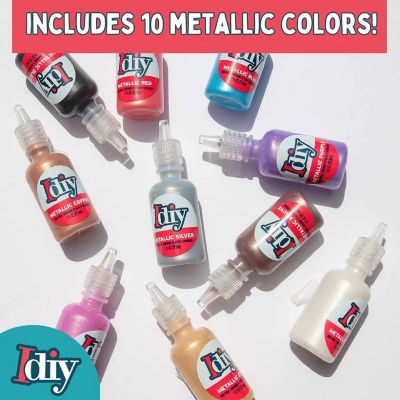 DIY Fabric Paints, Set of 10 Metallic Colors, (1oz bottles) Ultra Bright 3D Fabric Paint, Non-Toxic Water-Based and Permanent - Great Craft, Gift, Project - Dec Image 3