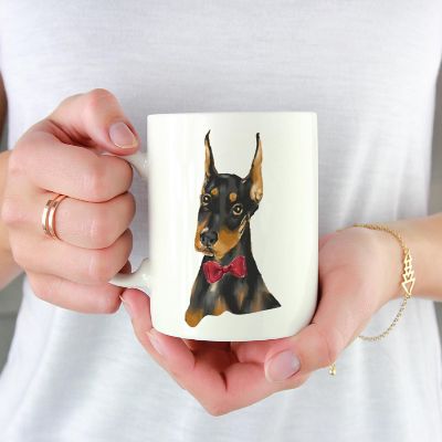Doberman Red Bow Ceramic Mug Image 1