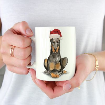 Doberman Santa Hat Ceramic Mug Image 1