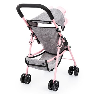 Doll Buggy Stroller W/ Sun Canopy, Grey, Pink, Butterfly Image 1