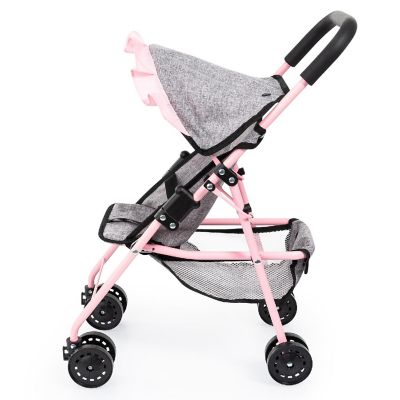 Doll Buggy Stroller W/ Sun Canopy, Grey, Pink, Butterfly Image 3