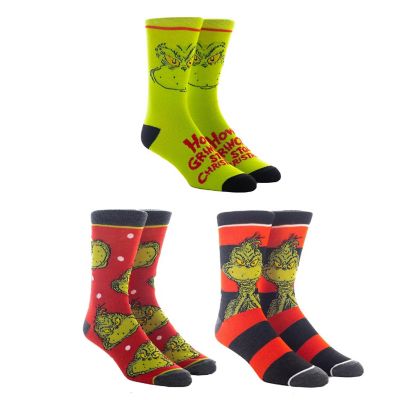 Dr Seuss Grinch Christmas Crew socks Set for Men 3-Pack Image 1