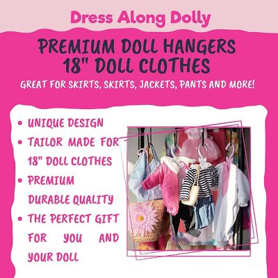Dress Along Dolly Full-Outfit Clothes Hangers for 18" Dolls - 24pk - Design Holds Top and Bottom at Once like Dresses, Pants, Shirts, Skirts, and Accessories Image 1