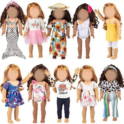 DRESS ALONG DOLLY Handmade Clothes (10 Outfits) for 18" Dolls -Outfits & Accessories (20pcs) - contains: Dresses, Bathing Suits, Hats, Hair Bands, Pants, Shirts Image 1