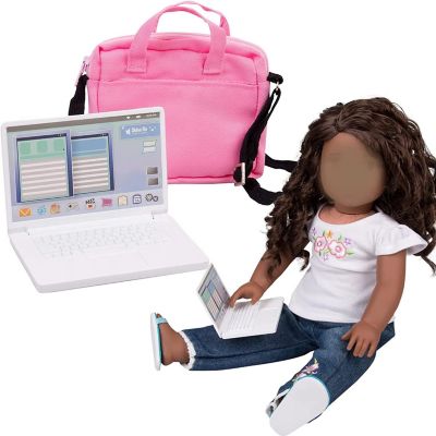 Dress Along Dolly Metal Computer Laptop with Carrying Bag for American and other 18 in Girl Dolls - Durable Metal Construction Image 1