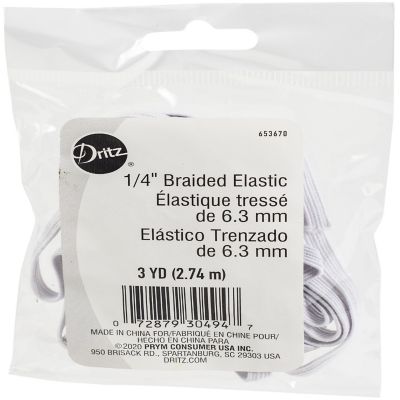 Dritz Pre-Cut Braided Elastic 1/4"X3yd-White Image 1