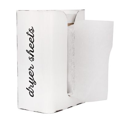 Dryer Sheet Dispenser; White Enamelware Vertical Style Fabric Softener Sheet Holder Image 1