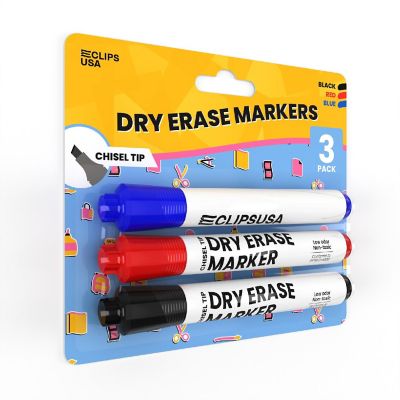 E-Clips USA Dry Erase Markers - Low Odor, Non-Toxic, Assorted Colors, 3 Pack, Chisel-Tip , 36 Units Image 2