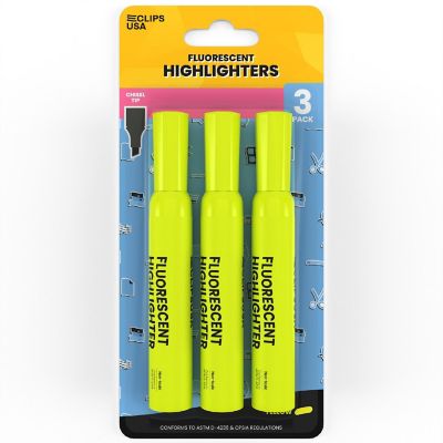 E-Clips USA Fluorescent Highlighter Pen - Yellow, 3 Pack, Chisel-Tip , 36 Units Image 1