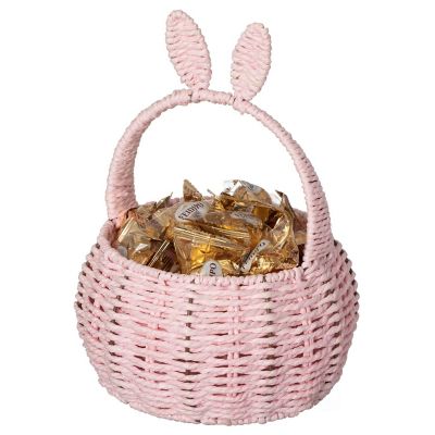 Easter Bunny Ear Basket with Handle Multi-Purpose Paper Rope Wicker Basket for Easter Egg Hunts, Picnics, Flowers, Food Storage, Parties, and Home Decor, Pink Image 1