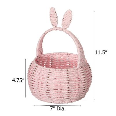 Easter Bunny Ear Basket with Handle Multi-Purpose Paper Rope Wicker Basket for Easter Egg Hunts, Picnics, Flowers, Food Storage, Parties, and Home Decor, Pink Image 3