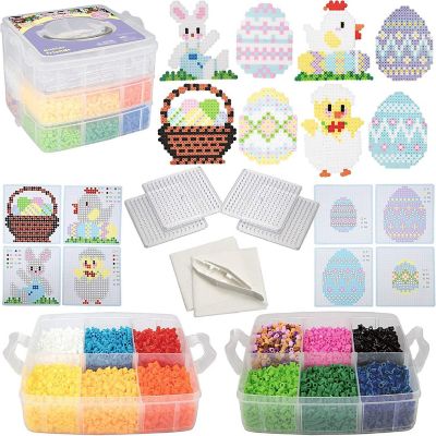 Easter Fuse Bead Kit, 8,000 Pieces (12 colors)- Makes 8 Easter Bunny & Egg Designs -Create DIY Easter Gifts & Decorations -Works w Perler Beads, Art Craft Proje Image 1