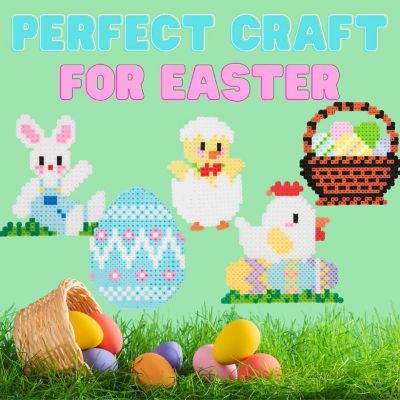 Easter Fuse Bead Kit, 8,000 Pieces (12 colors)- Makes 8 Easter Bunny & Egg Designs -Create DIY Easter Gifts & Decorations -Works w Perler Beads, Art Craft Proje Image 1