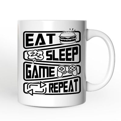 Eat Sleep Game Repeat Mug, Funny Gamer Gift Image 1
