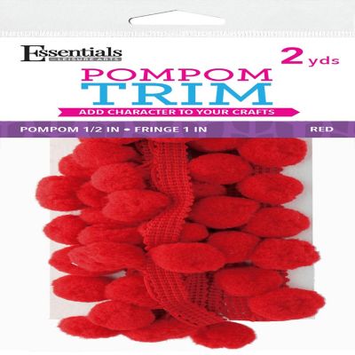 EBL Pom Pom 1/2" Fringe 1" 2yd Red Image 1