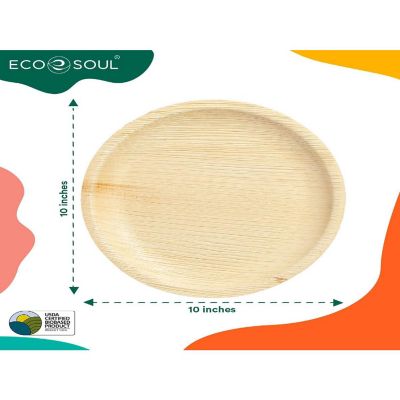 ECO SOUL 100 Percent Compostable Disposable Palm Leaf Bamboo Eco-Friendly Plates - 200 Count, 10 Inch Round Image 1