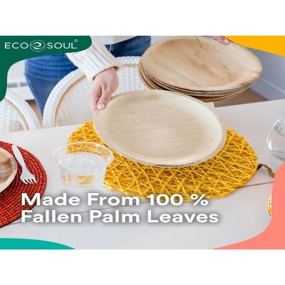 ECO SOUL 100 Percent Compostable Disposable Palm Leaf Bamboo Eco-Friendly Plates - 200 Count, 10 Inch Round Image 3