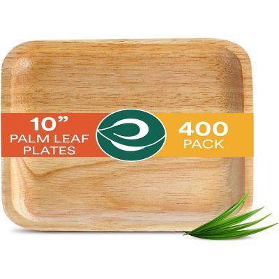 ECO SOUL 100 Percent Compostable Disposable Palm Leaf Bamboo Eco-Friendly Plates - 400 Count, 10 Inch Square Image 1
