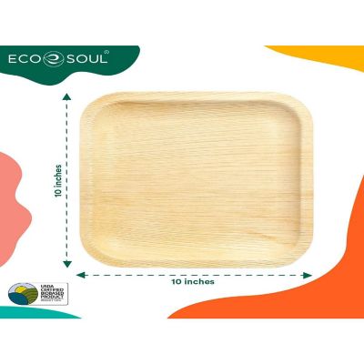 ECO SOUL 100 Percent Compostable Disposable Palm Leaf Bamboo Eco-Friendly Plates - 400 Count, 10 Inch Square Image 1