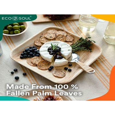 ECO SOUL 100 Percent Compostable Disposable Palm Leaf Bamboo Eco-Friendly Plates - 400 Count, 10 Inch Square Image 3