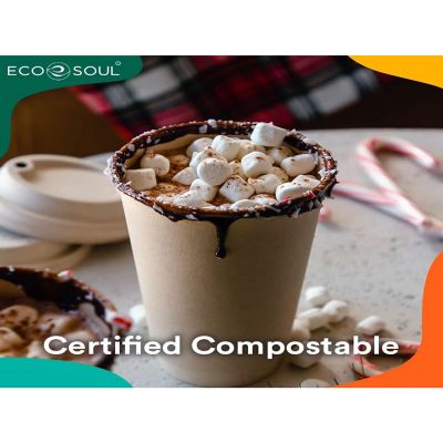 ECO SOUL 100 Percent Compostable Plant Based PFAS Free Hot Cups with Lids - 25 Count, 16 oz Image 3