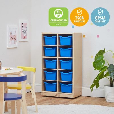 ECR4Kids 10 Cubby Tray Cabinet with Scoop Front Storage Bins, 5x2, Classroom Furniture, Blue Image 3