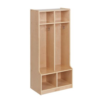 ECR4Kids 2-Section Coat Locker with Bench, Natural Image 1