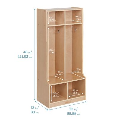 ECR4Kids 2-Section Coat Locker with Bench, Natural Image 1