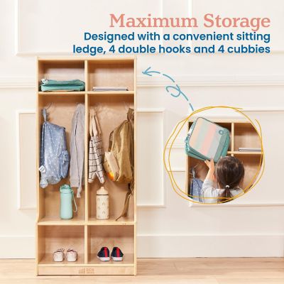 ECR4Kids 2-Section Coat Locker with Bench, Natural Image 3