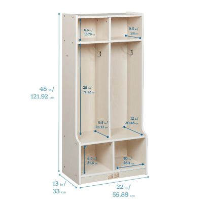 ECR4Kids 2-Section Coat Locker with Bench, White Wash Image 1