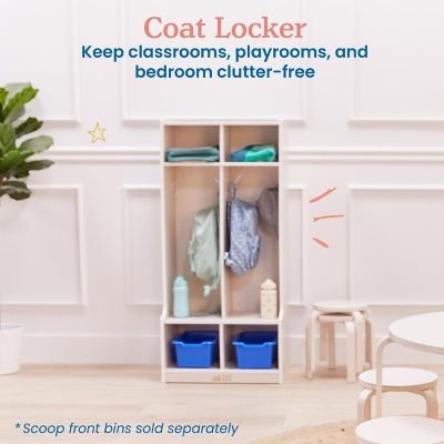 ECR4Kids 2-Section Coat Locker with Bench, White Wash Image 2