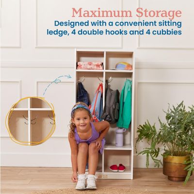 ECR4Kids 2-Section Coat Locker with Bench, White Wash Image 3