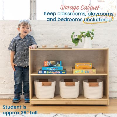 ECR4Kids 2-Shelf Mobile Storage Cabinet, Classroom Furniture, Natural Image 2