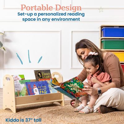 ECR4Kids 2-Shelf Tabletop Book Display with Handles, Natural Image 3