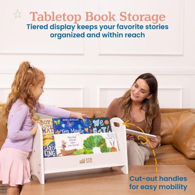 ECR4Kids 2-Shelf Tabletop Book Display with Handles, White Wash Image 2