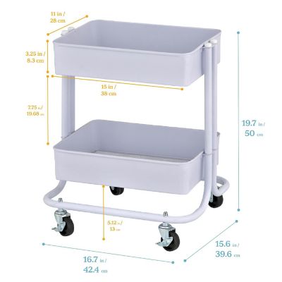 ECR4Kids 2-Tier Rolling Utility Cart, Multipurpose Storage, White Image 1