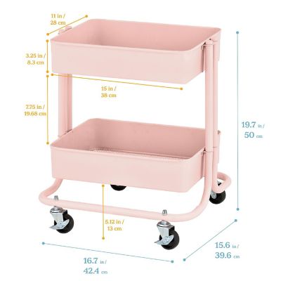 ECR4Kids 2-Tier Rolling Utility Cart, Pink Image 1