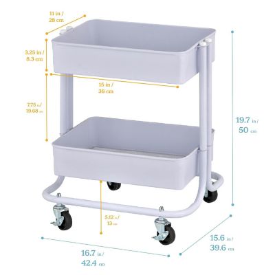 ECR4Kids 2-Tier Rolling Utility Cart, White Image 1