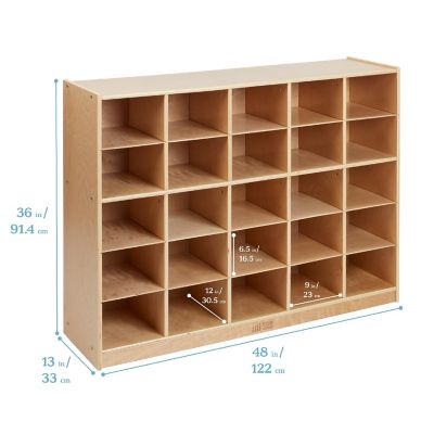 ECR4Kids 25 Cubby Mobile Tray Storage Cabinet, 5x5, Classroom Furniture, Natural Image 1