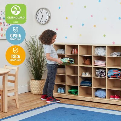 ECR4Kids 25 Cubby Mobile Tray Storage Cabinet, 5x5, Classroom Furniture, Natural Image 2