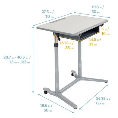 ECR4Kids 3S Mobile Desk, Sit Stand and Store, Adjustable, Open Front Desk, Grey Image 1