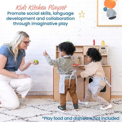 ECR4Kids 4-in-1 Kitchen, Sink, Stove, Oven, Microwave and Storage, Play Kitchen, Natural Image 2