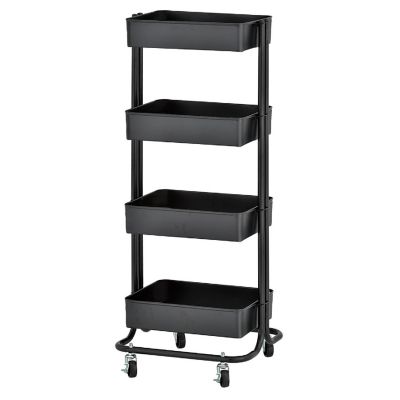 ECR4Kids 4-Tier Metal Rolling Utility Cart, Black Image 1