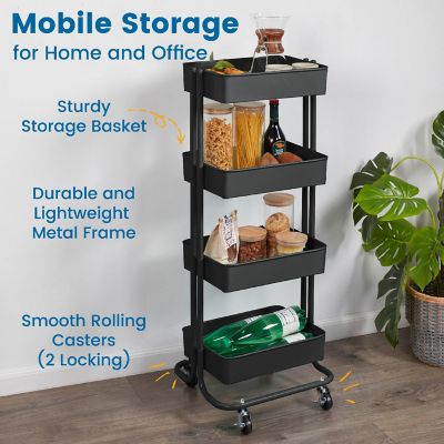 ECR4Kids 4-Tier Metal Rolling Utility Cart, Black Image 2