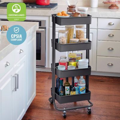 ECR4Kids 4-Tier Metal Rolling Utility Cart, Black Image 3