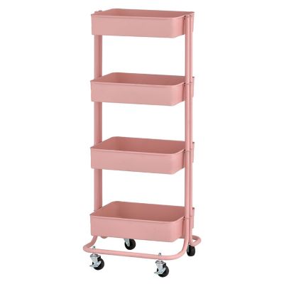 ECR4Kids 4-Tier Metal Rolling Utility Cart, Pink Image 1