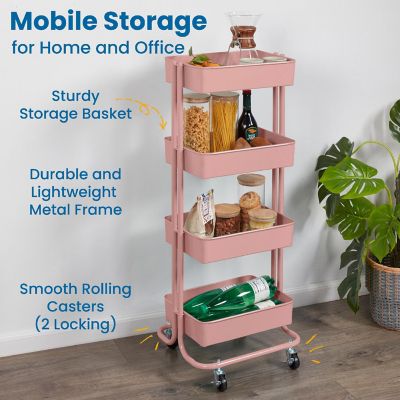 ECR4Kids 4-Tier Metal Rolling Utility Cart, Pink Image 2