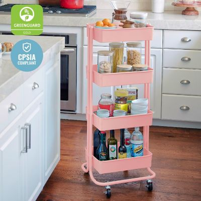 ECR4Kids 4-Tier Metal Rolling Utility Cart, Pink Image 3