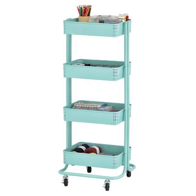 ECR4Kids 4-Tier Metal Rolling Utility Cart, Teal Image 1